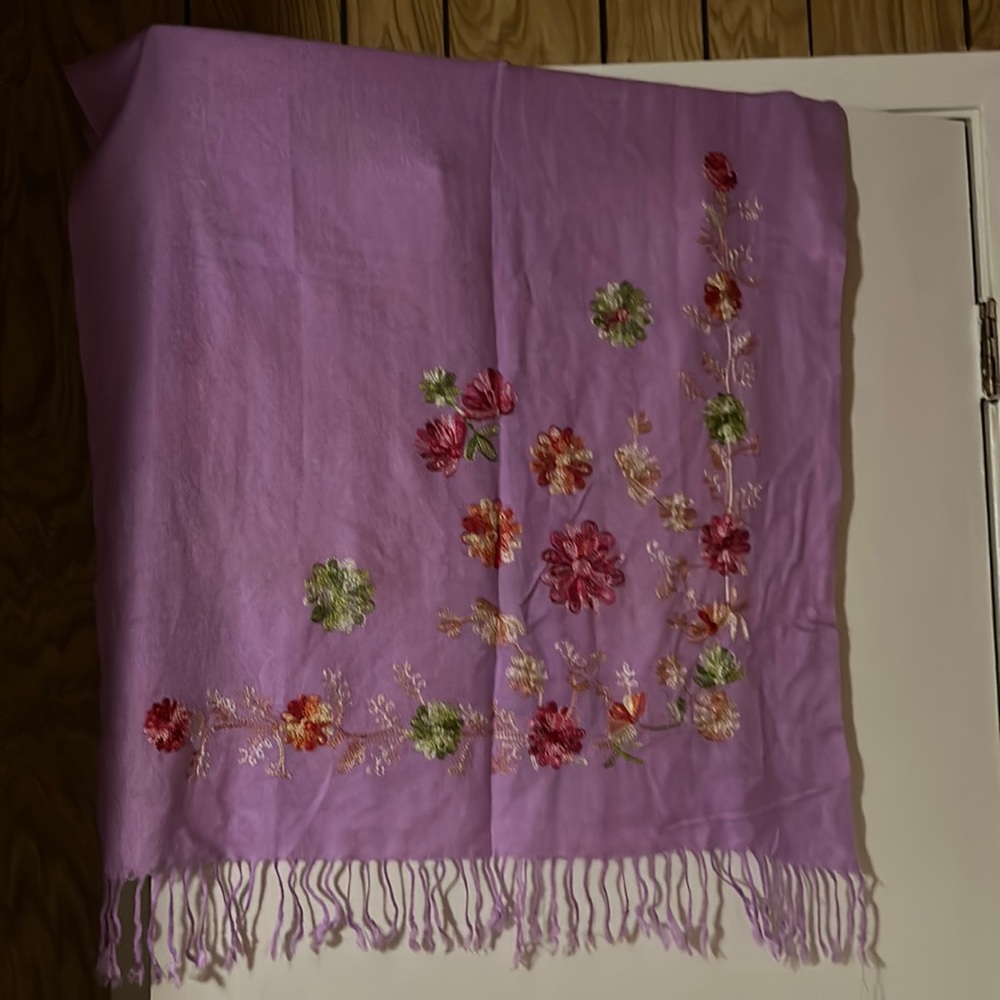 Purple embroidered scarf